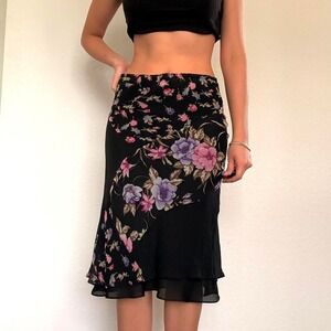 Vintage Y2K Silk Floral Bias-Cut Midi Skirt